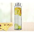 Brezzycloud Glass Food Grade Airtight Water Bottle with Leak-Proof Stainless Steel Lid - Water, Smoothie, Juicer and Beverage Glasses - 750ml (Set Of 1)