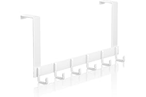 HapiLeap Over Door Hooks 5 Hooks Coat Clothes Storage Rack Wall Hanger (6 Hook (White))