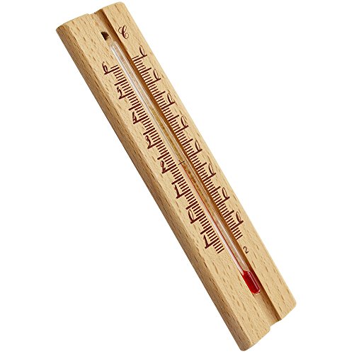 COM-FOUR® 4x Holz-Thermometer, klassisches Thermometer aus Buchenholz, -14°C bis +61°C, 14cm - 3