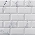 Metro Marble White & Grey Ceramic Wall Tile Subway Brick Effect with Bevelled Edges, Kitchen Bathroom Tiles, Gloss Finish, 1m2, Box of 50 – 100mm x 200mm