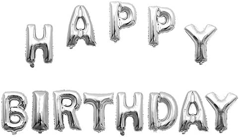 Happy Birthday Balloons, Vegbirt Happy Birthday Letter Balloons Birthday Decoration Supplies with Birthday Card (Sliver)