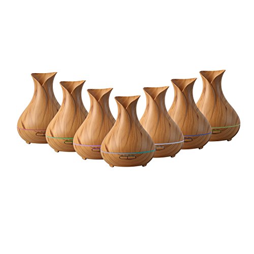 COOSA Hölzernes Getreide, 400ml Aroma wesentlicher Diffuser, kühler Ultraschall Nebel, Luftbefeuchter mit buntem hellem justierbarem Nebel, wasserloses Auto-Abschaltung für Hauptyoga Büro Badekurort (Hell) - 7