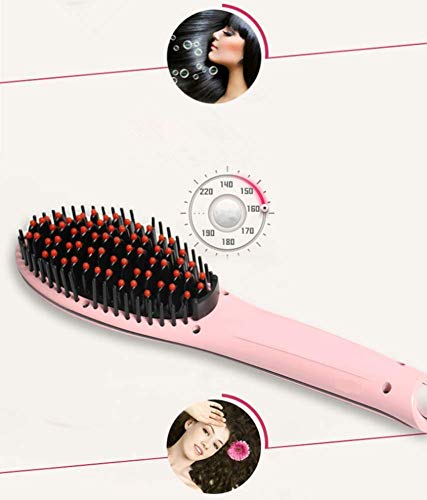 Hair Straightener Does Not Hurt Hair-Proof Electric Straight Hair Comb  LED Temperature Control Display  Pink