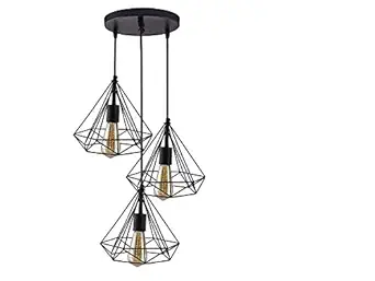 Groeien 3-Lights Round Cluster Chandelier Black Diamond Hanging Pendant Light with Braided Cord.(ST64 Filament Bulb Included) 60watts