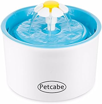 Petcabe 1.6L Flower Style Automatic Cat Dog Pet Kitten Water Drinking Fountain Pet Bowl Drink Dish Filter Water Bowl UK Plug (Blue fountain)