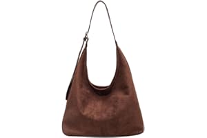HiTotes Suede Tote Bag - Brown Suede Hobo Shoulder Bag for Women - Fall Slouchy Large Work Tote Handbag