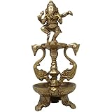 Loard Ganesha Dancing with Swan Hindu Decor Diya for Diwali and Home Temple Mandir Decorations 8x3.5x2.75 Inches; 850 Grams