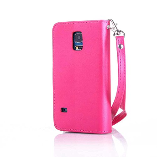 Galaxy S5 Mini Hülle Ledertasche [mit Frei Hartglas Displayschutzfolie], KKEIKO® Schutzhülle PU Leder Tasche Hülle Case für Samsung Galaxy S5 Mini, Wickelfalz Handyhülle mit Bändselloch Standfunktion Karteneinschub und Magnetverschluss, Kratzfeste Lederhülle Flip Wallet (Pink #4) - 3