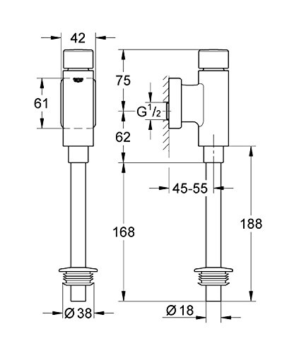 GROHE Rondo Druckspüler für Urinal , integrierte Vorabsperrung 37339000 - 2