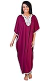 Womens/Ladies Nightwear/Sleepwear Kaftan With Front White Lace Detailing, One Size, Burgundy