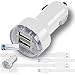 Produktbild iTALKonline Sony Xperia X Performance Weiß Raschen 2000 mAh Kompakte Einschuss DOPPEL Kleine schnelle Reisen DC 12V / 24V Auto Ladegerät USB Adapter mit 2 x 1 Meter flachen Daten Sync PC Laptop Ladekabel