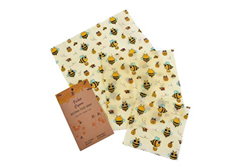 ArchieOrganic Set of 3 Beeswax Wraps Made of Cotton, Beeswax, Jojoba Oil, Tree Resin Food Wrap Reusable Biodegradable Alternative to Cling Film, Plastic, Paper Sandwich Bags & Silicone Food Covers