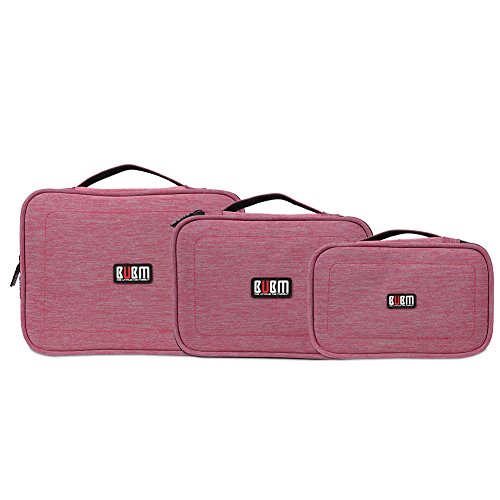 BUBM 3 Stücke Mehrfachfunktion Kabelorganiser Tasche Reisetasche mit Doppelschichten für Elektronische Zubehöre wie Netzteil, Maus und USB Stricks, Denim Rosa - 2