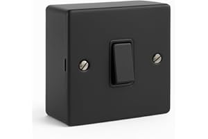 SHPELEC® Matt Black Metal Switch and Socket Range with Surface Mount Back Box – Sleek, Durable, and Easy to Install (1 Gang 10A Switch + Back Box, Screwed Version)