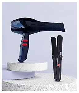 Arzet Combo of 1800W Professional Salon Hair Dryer, 2 Speed 3 Heat Settings Cool Button with AC Motor, Concentrator Nozzle & Hair Straightener with Ceramic Plates and Quick Heating-(Multicolor)