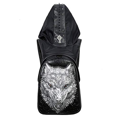 Long Mochila de Cuero para Hombres/Mujeres Mystery Hat Bag Mochila para computadora 3D Skull Waterproof Bag Creative PU Rivet Backpack, Unisex Outdoor Leisure Bag,Silver