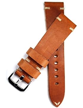 22mm RIOS Handarbeit LEDERBAND Weiße Naht 22/18mm BAND Retro Look quality STRAP hell braun BS Top Qualität