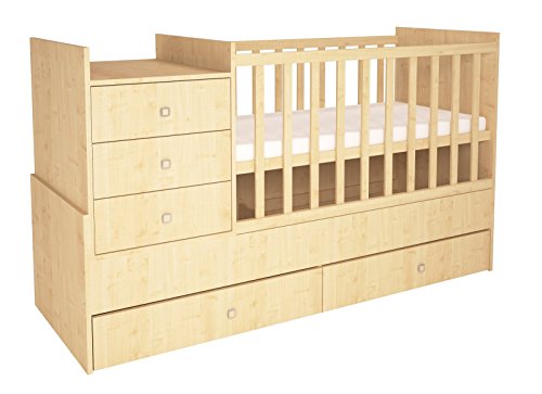 Polini Kids Simple Cot Bed with Drawer Unit, Number 1000, Natural