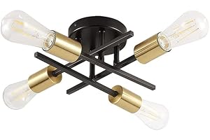 ktjes Vintage Sputnik Black 4-Light Chandelier: Modern Industrial Semi Flush Mount Ceiling Lamp for Bedroom, Living Room & Kitchen Island