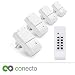 Produktbild conecto Funksteckdosen Komplett Set Starterkit für Außenbereich IP44 (4-Kanal, Selbstlern-Funktion, 4x Outdoor Funksteckdose, 1x Fernbedienung) weiß
