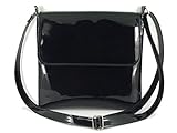 Verstellbarer Riemen 132cm LONI Damen Lack Kunstleder Umhängetasche Schultertasche Crossbody in Schwarz