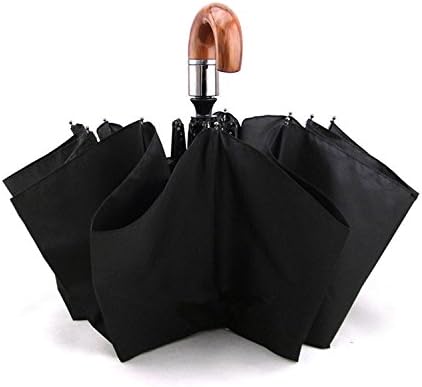 Automatic Folding Umbrella for Men,JESSE KAMM Compact Commercial Windproof Travel Umbrella,Auto Open/Close,10 Ribs Glass Fiber Reinforced Frame,Portable Hook Handle (Wooden Handle)