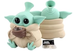 BONGBONGBONG Yoda Bong Silikon Bong Mini Kunststoff Bongs mit Räucherbong Perkolator, 14,5 mm Wasserpfeifenkopf 12 cm Wasserbong mit Aufbewahrungstopf Geruchssicherer Behälter Wasserpfeife Bong Acryl Wasserbong1P