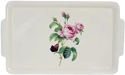 Home Decoration Ceramic Rectangular Tray With Roses and Butterfly Scene