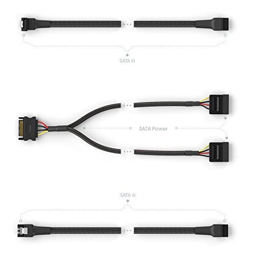 KabelDirekt 15-Pin SATA auf 2x 15-Pin SATA Stromkabel 30 cm + 7-Pin SATA 3 Datenkabel 6 Gbit/s 90° gewinkelt 60 cm + 7-Pin SATA 3 Datenkabel 6 Gbit/s 60 cm - 3