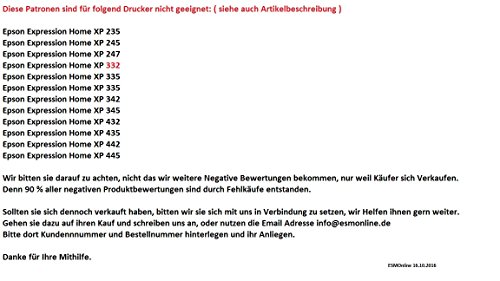 10 komp. Druckerpatronen für Epson XP-30 XP-201 XP-202 XP-205 XP-302 XP-305 XP-402 XP-405 XP-405WH XP-215 XP-225 XP-312 XP-315 XP-322 XP-325 XP-412 XP-415 XP-422 XP-425 XL Version 4x schwarz XL , 2x cyan XL, 2x magenta XL, 2x gelb XL - 6