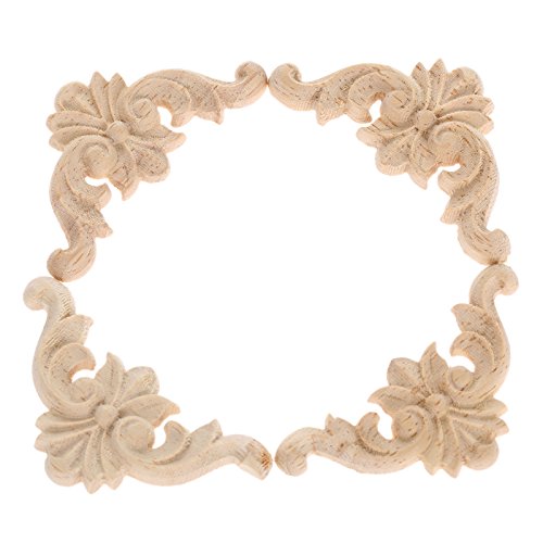 MUXSAM - Applique ad Angolo in Legno Intagliato, Stile Europeo, Decorazione per la casa, Legno di Quercia, 4 Pezzi, 4 * 4cm/1.57