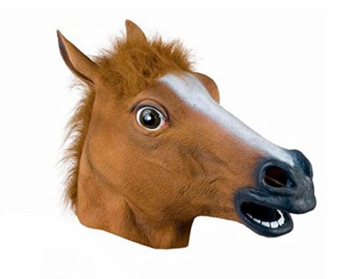 Pferde Pferd braun horse Maske mit Haaren mask aus Latex mit Öffnungen an Augen Halloween Karneval Fasching Kostüm Verkleidung für Erwachsene Männer und Frauen Damen Herren gruselig Grusel Zombie Monster Dämon Horror Tiermaske - 2