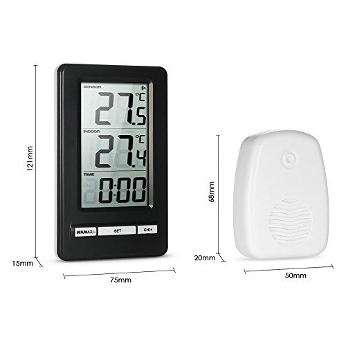 Anself Funk Thermometer Innen- / Außen-Thermometer mit LCD Display Inkl. Außensensor, Reichweite 100 m - 2