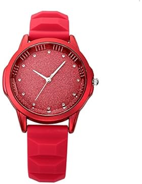 JSDDE Uhren,Fashion Damen Armbanduhr Strass Glitzer Dial Silikon-Band Ladies Dress Analog Sport Quarzuhr,rot
