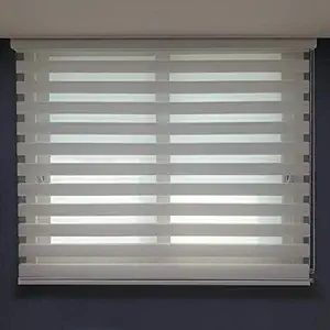 YUYEON Nyunu [ Natural White, W51 1/2 x H72 ], Custom Cut Zebra Roller Windows Blinds, Woodlook Fabric, Dual Layer Sheer, Horizontal Window Shades for Privacy and Light Filtering