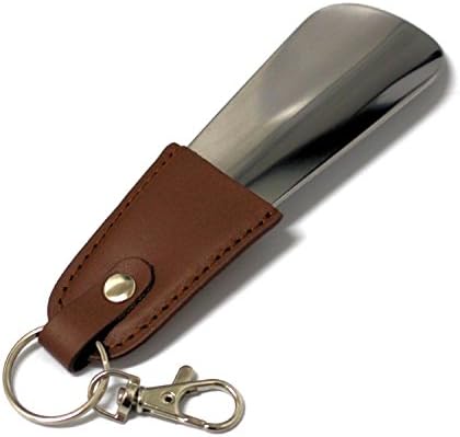 Beileer Portable Travel Stainless Steel Metal Shoe Horn Keyring with Hanging Hole (brown)
