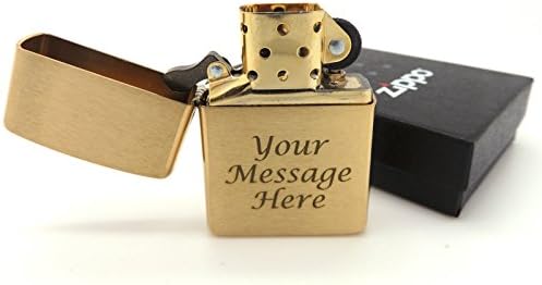 Personalised Laser Engraved Genuine Zippo® Lighter Gift with Contrasting Engraving: - Brushed Chrome, Brass Armor, Black Ice, 1941 Replica, Cerulean, Candy Apple, Brushed Brass (Brushed Brass Armor)