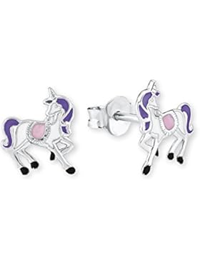 Prinzessin Lillifee Kinder-Ohrstecker Mädchen Einhorn 925 Silber Emaille weiß lila