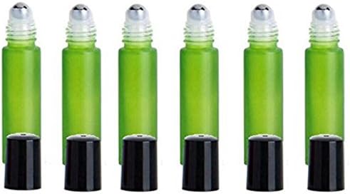 6 PCS 10 ml (1/3 Ounce) Green Glass Roller Bottles Roll-On Dispenser Container With Stainless Steel Roll on Balls For Essential Oils Perfume Aromatherapy Personal care