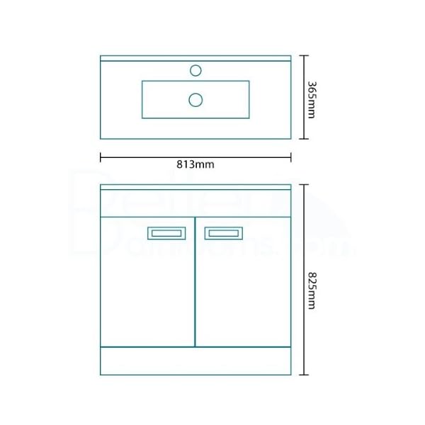 800 Vanity Unit with Basin for Bathroom Ensuite Cloakroom - Luxury Soft Closing White Compact Design - Inset Ceramic Hand Wash Sink - Modern Deep Fill 2 Door Storage Cupboard in Gloss Finish - includes Internal Shelf (Dimensions ** MDF Furniture Cabinet - Height: 825mm, Width: 813mm, Projection: 365mm ** Basin Weight: 13kg) - Image 7
