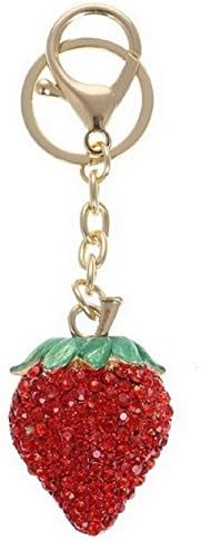 New Gift Boxed Gold Diamante Red Juicy Strawberry Handbag Bag Charm Accessories Keyring Key Chain Accessorize Me