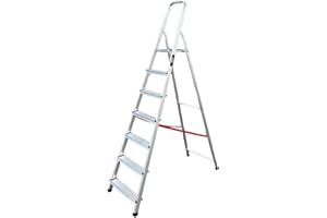 BTF - Escalera Tijera Plegable - 7 Peldaños en Aluminio - Escaleras Plegables Aluminio - Hecho en Europa - Portátil y Plegable. BTF-TJL107