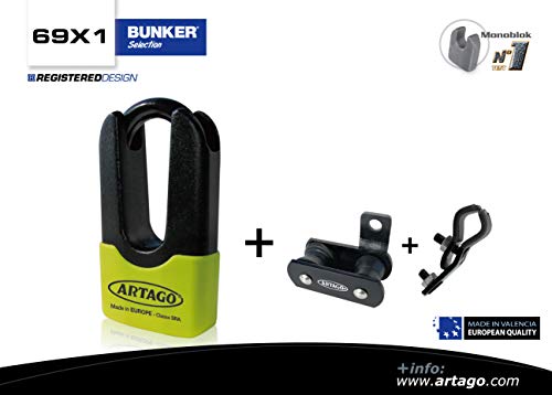 artago 69 X 1 Cadenas antivol Disque Haute Gamme et Support pour BMW r1200gs Double Fermeture Ø 15 homologué SRA, Sold Secure Gold, art4, doré