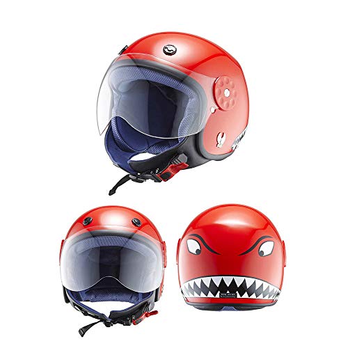 Initial Casque de Moto pour Enfants Demi - avec Pare-Soleil, matériau Composite en Fibre de Carbone Kevlar Certification Dot Anti-Collision Efficace,Red,S