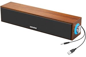 HNW Computer Speakers for Desktop Monitors, PC Speakers, USB Powered 6W Stereo Soundbar with 2 Diaphragms,3.5mm Aux Input, Knob Volume Control, Wired Soundbar for Desktop Smartphones Laptop