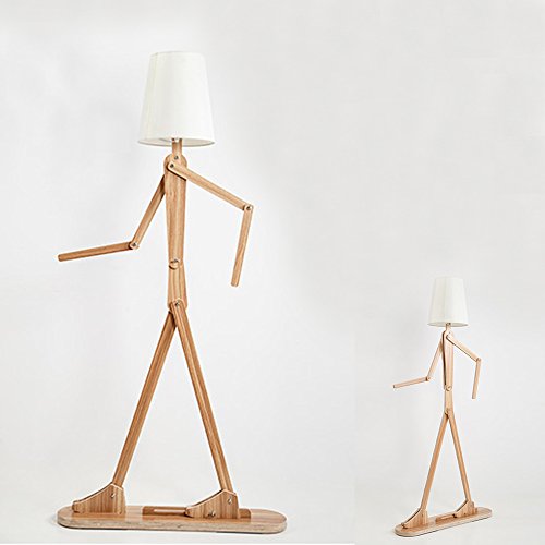 KKG® Wooden Original 1.6m Ffloor Lamp Room Standing Light Variety Character Modeling Shade Linen White Modern Cool for Bedroom Living Room (Light Brown)