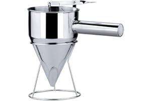 HIULLEN Dispensador de masa para panqueques, acero inoxidable, 1.2 L, embudo para hornear con estante, dispensador de masa de acero inoxidable, herramientas de cocina, plateado