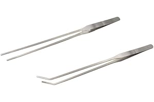 LGEGE Pinzetten mit langem Griff, Edelstahl, gerade und gebogen, für Garten, Küche, drinnen und draußen, 2 Stück