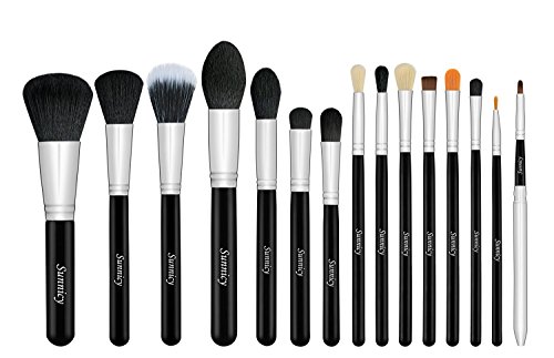 Set da 15 pennelli professionali per make-up, tra cui pennello per ombretto, pennello per fard, pennello per correttore, pennello per labbra, pennello per sopracciglia (Nero)