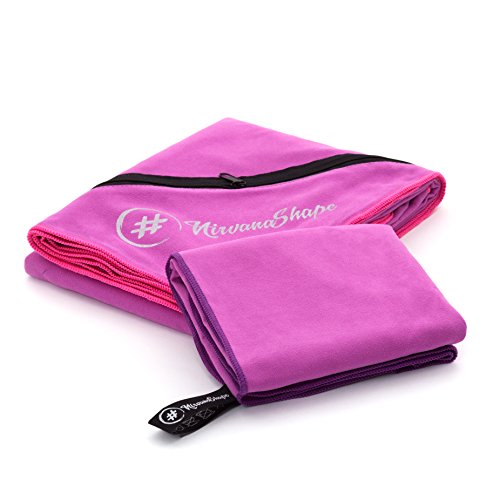 2er-Set Premium Mikrofaser Handtücher - inkl. Packtasche | Ultra saugfähige & schnelltrocknende Sport- und Badehandtücher mit praktischer Reißverschluss Ecktasche | Ideal für Fitness, Yoga, Sauna, Outdoor, Reisen